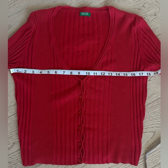 United Colors Of Benetton vintage V-Neck Sweater Deep Red Size Small 100% Cotton - Picture 6 of 7